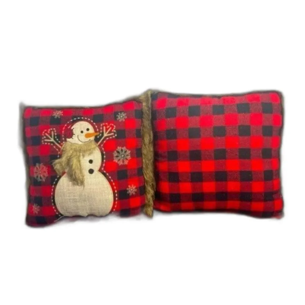 Accent Holiday Christmas Snowman Throw Pillows 2 Buffalo Plaid 13” Square